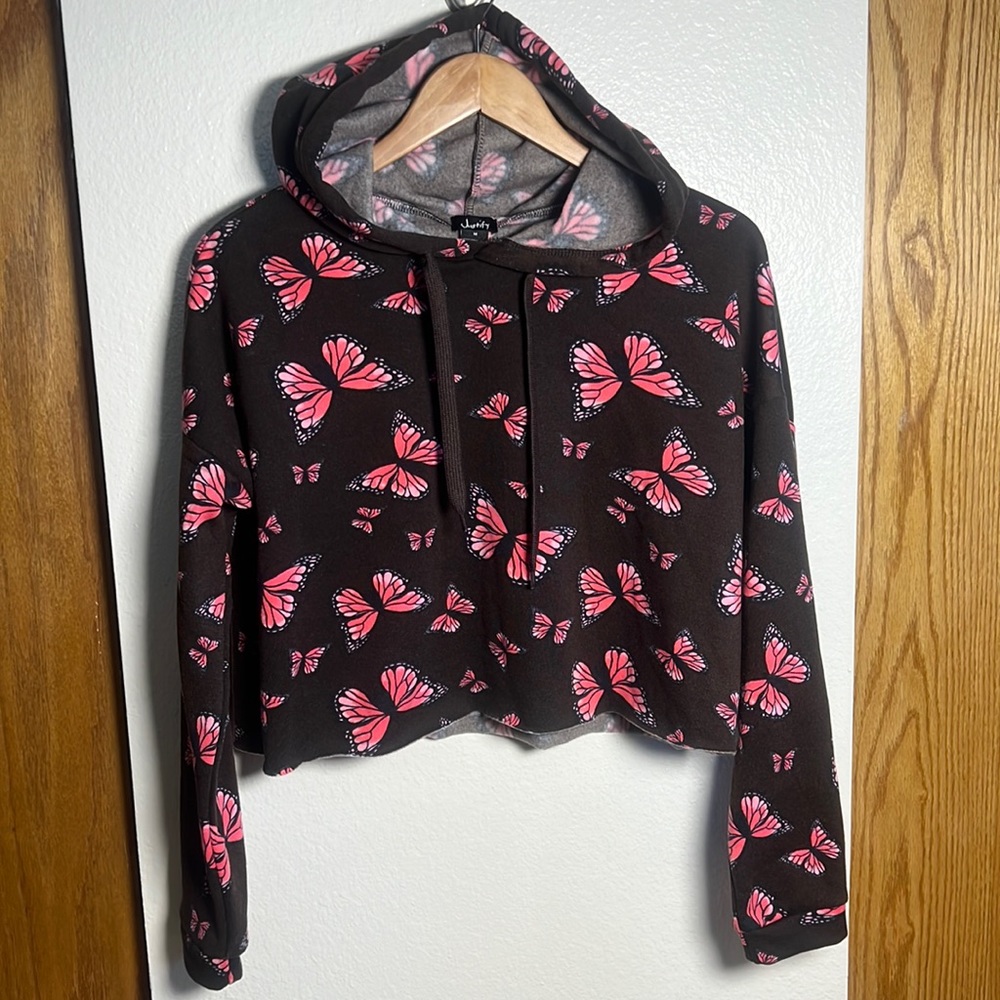 Crop top hoodie with butterflies